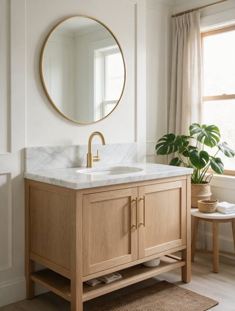 Bathroom vanity with white marble top