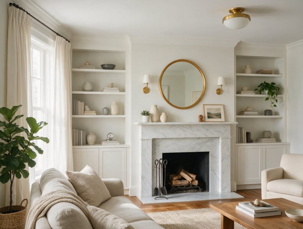 Fireplace with white marble surround